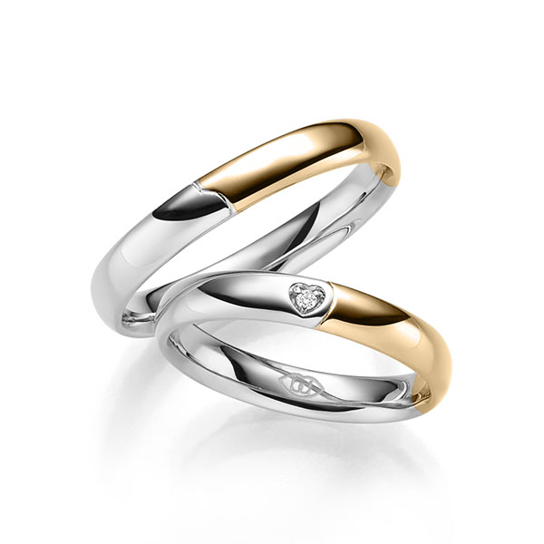 Set Bicolor trouwringen in witgoud 14 kt. roségoud 14 kt. met in totaal 0,015 ct. Briljant tw/si - UQ-1130-2