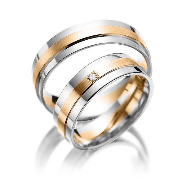Set Bicolor trouwringen in witgoud 14 kt. roségoud 14 kt. met in totaal 0,015 ct. Briljant tw/si van Eternal Touch