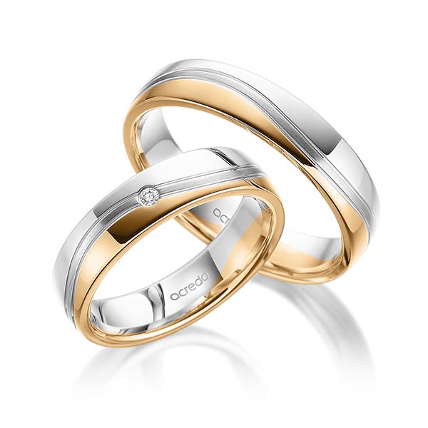 Set Bicolor trouwringen in witgoud 14 kt. roségoud 14 kt. met in totaal 0,02 ct. Briljant tw/si van acredo - A-1702-1 Set Bicolor trouwringen in witgoud 14 kt. roségoud 14 kt. met in totaal 0,02 ct. Briljant tw/si van acredo - A-1702-1