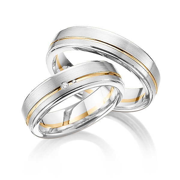 Set Bicolor trouwringen in witgoud 14 kt. roségoud 14 kt. met in totaal 0,02 ct. Briljant tw/si van Eternal Touch