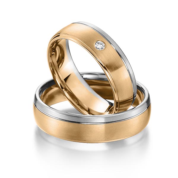 Set Bicolor trouwringen in witgoud 14 kt. roségoud 14 kt. met in totaal 0,03 ct. Briljant tw/si van acredo - S-1161-2