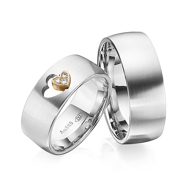 Set Bicolor trouwringen in witgoud 14 kt. roségoud 14 kt. met in totaal 0,03 ct. Briljant tw/si van Eternal Touch