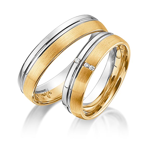 Set Bicolor trouwringen in witgoud 14 kt. roségoud 14 kt. met in totaal 0,03 ct. Briljant tw/si van Steinberg