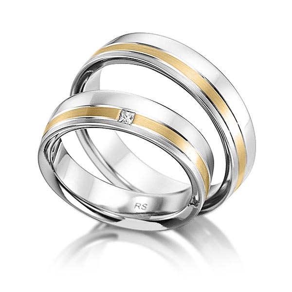 Set Bicolor trouwringen in witgoud 14 kt. roségoud 14 kt. met in totaal 0,03 ct. Princess-Diamant tw,vs van acredo - S-1130-6