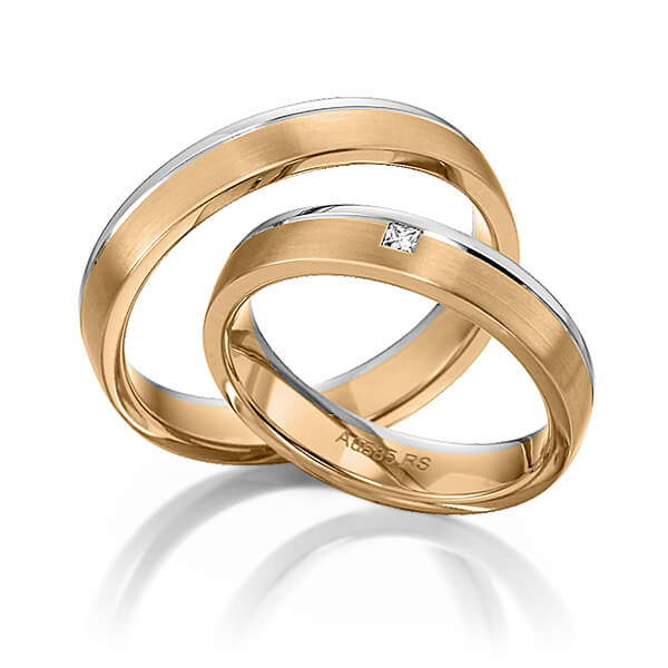 Set Bicolor trouwringen in witgoud 14 kt. roségoud 14 kt. met in totaal 0,03 ct. Princess-Diamant tw,vs van acredo