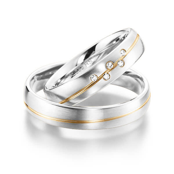 Set Bicolor trouwringen in witgoud 14 kt. roségoud 14 kt. met in totaal 0,04 ct. Briljant tw/si van acredo - S-1143-6