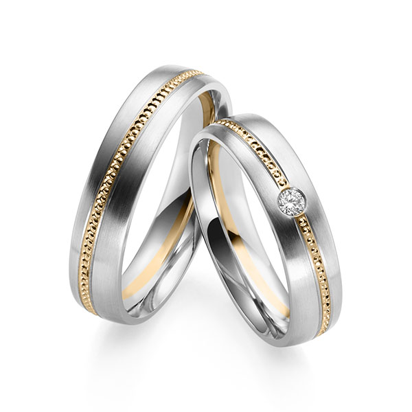 Set Bicolor trouwringen in witgoud 14 kt. roségoud 14 kt. met in totaal 0,05 ct. Briljant tw/si van Eternal Touch