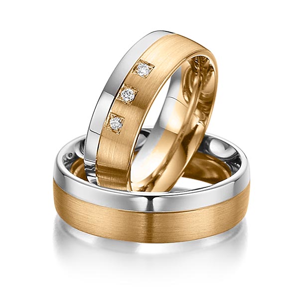 Set Bicolor trouwringen in witgoud 14 kt. roségoud 14 kt. met in totaal 0,06 ct. Briljant tw/si van Steinberg
