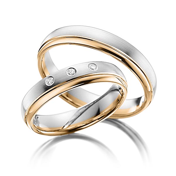 Set Bicolor trouwringen in witgoud 14 kt. roségoud 14 kt. met in totaal 0,06 ct. Briljant tw/si van Steinberg - T-1140-6