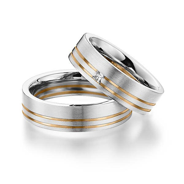 Set Bicolor trouwringen in witgoud 14 kt. roségoud 14 kt. met in totaal 0,06 ct. Princess-Diamant tw/si van Eternal Touch