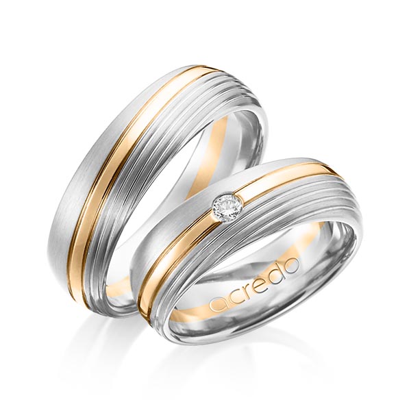 Set Bicolor trouwringen in witgoud 14 kt. roségoud 14 kt. met in totaal 0,07 ct. Briljant tw/si van acredo - A-1151-3 Set Bicolor trouwringen in witgoud 14 kt. roségoud 14 kt. met in totaal 0,07 ct. Briljant tw/si van acredo - A-1151-3