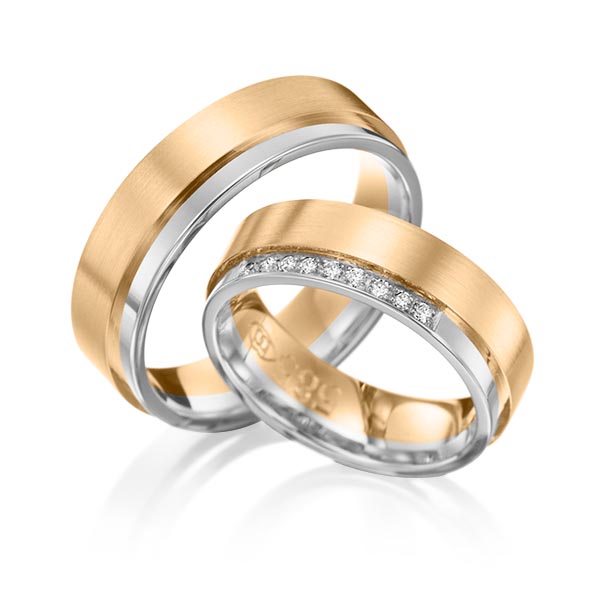 Set Bicolor trouwringen in witgoud 14 kt. roségoud 14 kt. met in totaal 0,09 ct. Briljant tw/si van Eternal Touch
