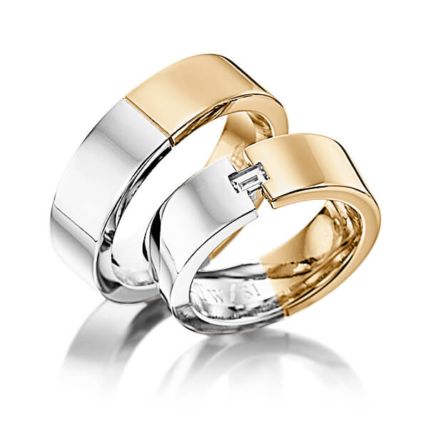 Set Bicolor trouwringen in witgoud 14 kt. roségoud 14 kt. met in totaal 0,15 ct. Baguette-Diamant tw,vs van Eternal Touch