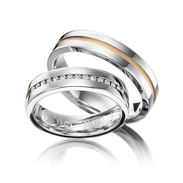 Set Bicolor trouwringen in witgoud 14 kt. roségoud 14 kt. met in totaal 0,15 ct. Briljant tw/si van Eternal Touch - Y-1143-14 Set Bicolor trouwringen in witgoud 14 kt. roségoud 14 kt. met in totaal 0,15 ct. Briljant tw/si van Eternal Touch - Y-1143-14