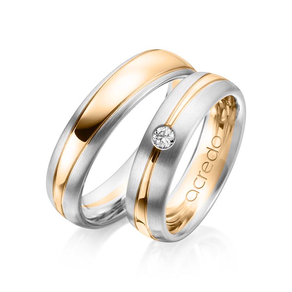 Set Bicolor trouwringen in witgoud 14 kt. roségoud 14 kt. met in totaal 0,1 ct. Briljant tw/si van acredo - A-1149-3 Set Bicolor trouwringen in witgoud 14 kt. roségoud 14 kt. met in totaal 0,1 ct. Briljant tw/si van acredo - A-1149-3