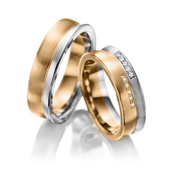 Set Bicolor trouwringen in witgoud 14 kt. roségoud 14 kt. met in totaal 0,1 ct. Briljant tw/si van Eternal Touch