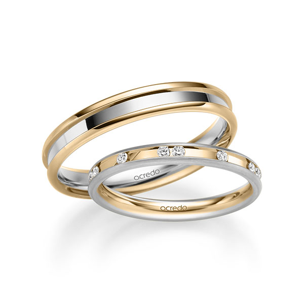 Set Bicolor trouwringen in witgoud 14 kt. roségoud 14 kt. met in totaal 0,225 ct. Briljant tw/si van acredo - A-2224-3 Set Bicolor trouwringen in witgoud 14 kt. roségoud 14 kt. met in totaal 0,225 ct. Briljant tw/si van acredo - A-2224-3