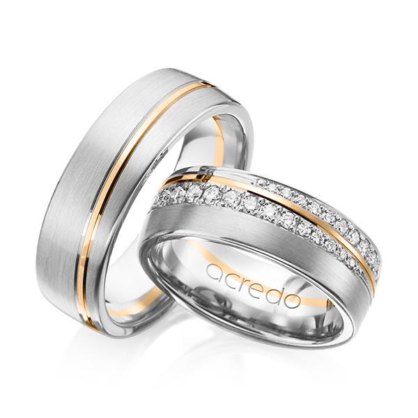 Set Bicolor trouwringen in witgoud 14 kt. roségoud 14 kt. met in totaal 0,884 ct. Briljant tw/si van acredo - A-1155-3 Set Bicolor trouwringen in witgoud 14 kt. roségoud 14 kt. met in totaal 0,884 ct. Briljant tw/si van acredo - A-1155-3