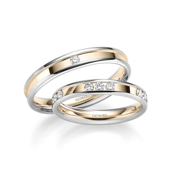Set Bicolor trouwringen in witgoud 14 kt. Signature Goud 585 met in totaal 0,64 ct. Briljant tw/si van acredo - A-2231-9 Set Bicolor trouwringen in witgoud 14 kt. Signature Goud 585 met in totaal 0,64 ct. Briljant tw/si van acredo - A-2231-9