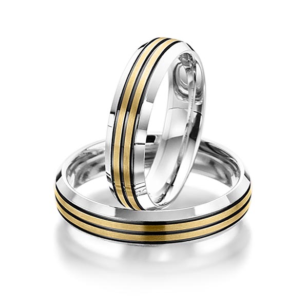 Set Bicolor trouwringen in zilver 925 geelgoud 14 kt. van Merii - M-1094-1