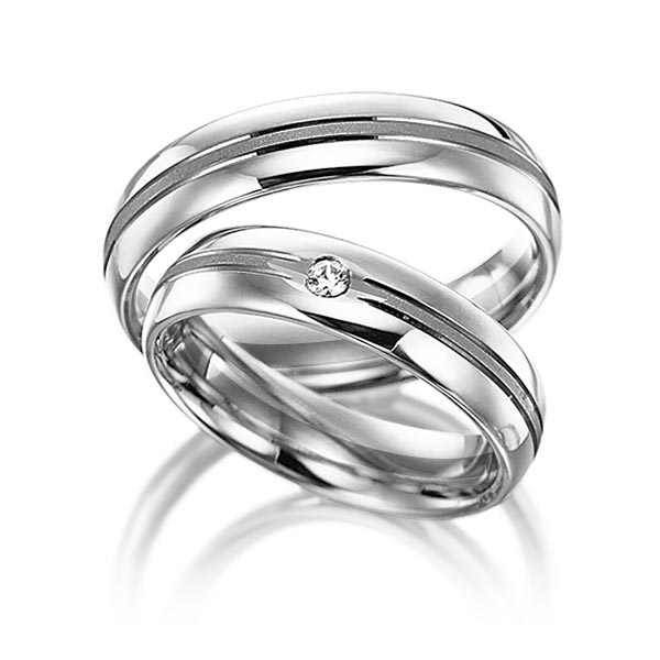Set Bicolor trouwringen in zilver 925 palladium 14 kt. met in totaal 0,025 ct. Briljant tw/si van Merii