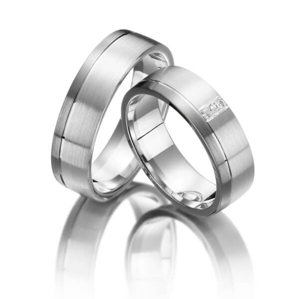 Set Bicolor trouwringen in zilver 925 palladium 14 kt. met in totaal 0,03 ct. Briljant tw/si van Merii