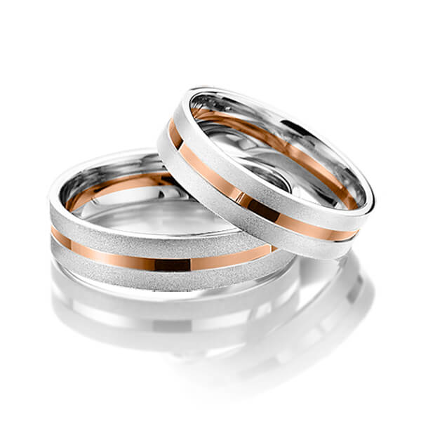Set Bicolor trouwringen in zilver 925 roodgoud 14 kt. van Merii