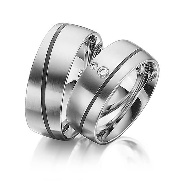Set Carbon trouwringen in edelstaal met in totaal 0,07 ct. Briljant tw/si van Eternal Touch