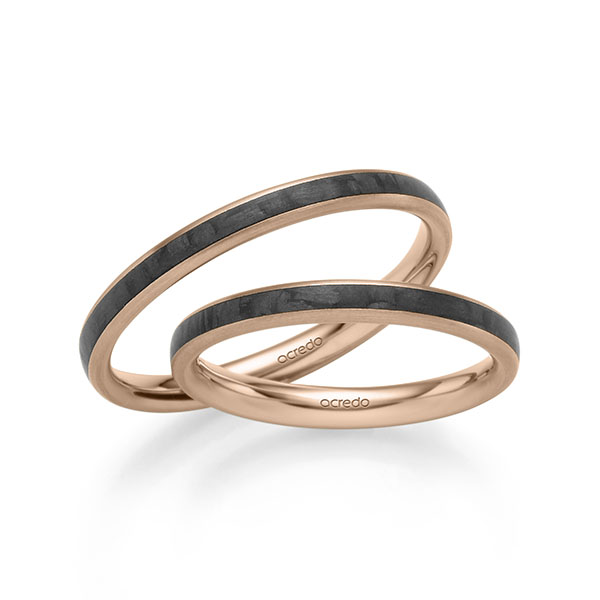 Set Carbon trouwringen in roodgoud 14 kt. met Carbon indentation van acredo