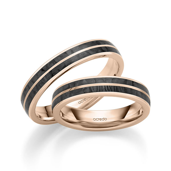 Set Carbon trouwringen in roodgoud 14 kt. roodgoud 14 kt. met Carbon indentation van acredo - S-1309-10