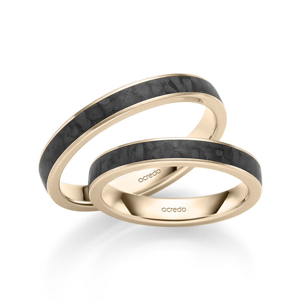 Set Carbon trouwringen in Signature Goud 585 met Carbon indentation van acredo