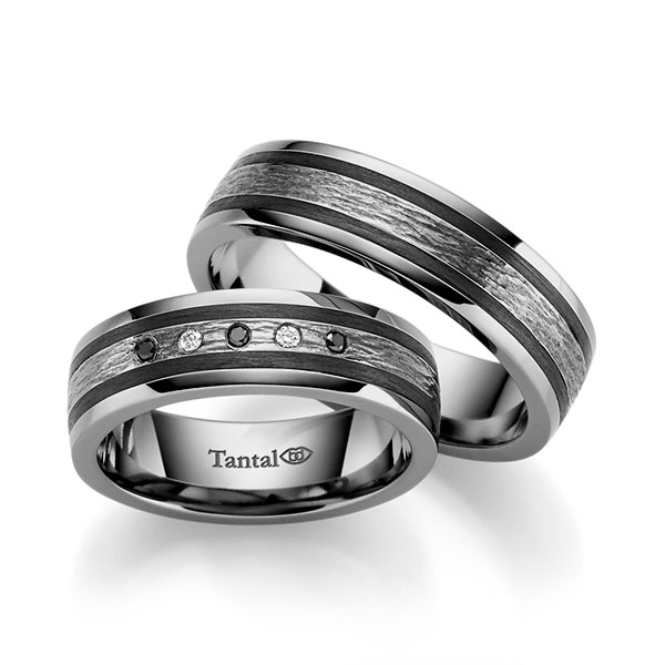 Set Carbon trouwringen in Tantalum met in totaal 0,05 ct. Briljant tw/si Zwart 