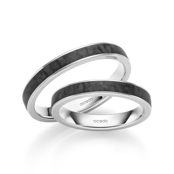 Set Carbon trouwringen in witgoud 14 kt. met Carbon indentation van acredo