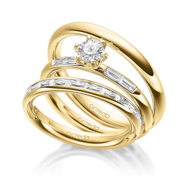 Set in außen Gelbgold 585 , innen Gelbgold 585 halbausgefasst mit 0,5 ct. + zus. 0,75 ct. Baguette-Diamant & Brillant tw, vs tw, si von acredo - A-1901-2 Set in außen Gelbgold 585 , innen Gelbgold 585 halbausgefasst mit 0,5 ct. + zus. 0,75 ct. Baguette-Diamant & Brillant tw, vs tw, si von acredo - A-1901-2