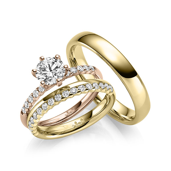 Set in geelgoud 14 kt. half gezet met 1 ct. + in totaal 0,54 ct. Briljant tw/si van Steinberg