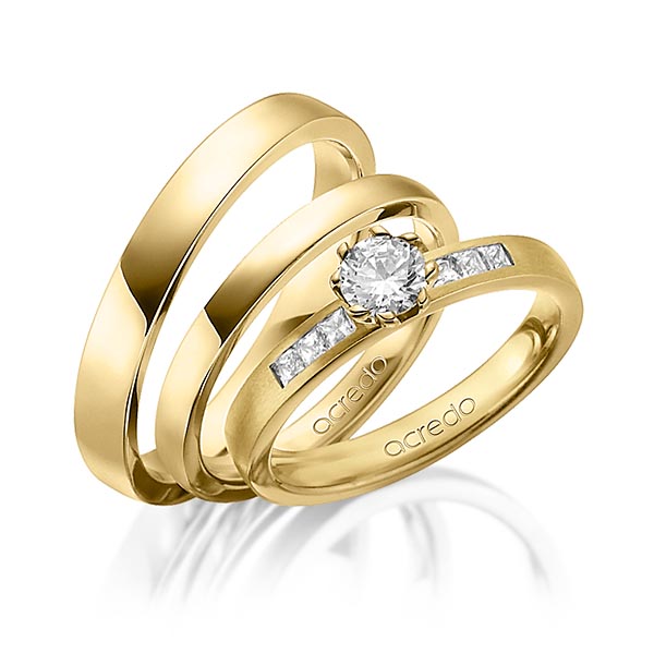 Set in geelgoud 14 kt. met 0,4 ct. + in totaal 0,18 ct. Briljant & Princess-Diamant tw,vs tw/si van acredo