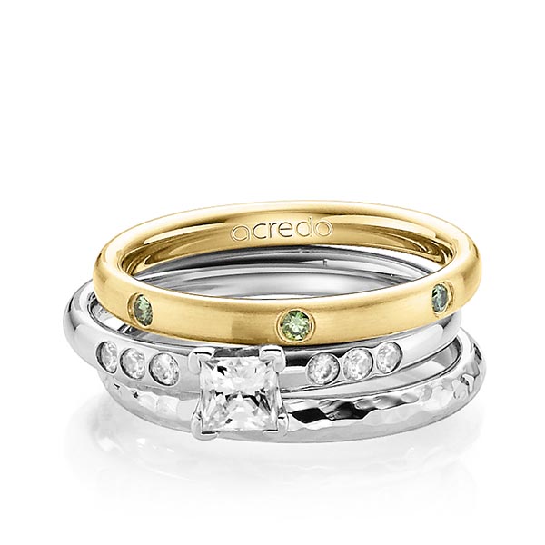 Set in geelgoud 14 kt. met 0,4 ct. + in totaal 0,26 ct. Briljant & Princess-Diamant Apple Green tw,vs tw/si van acredo - A-1289-2