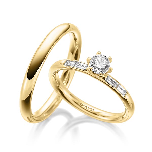 Set in geelgoud 14 kt. met 0,5 ct. + in totaal 0,2 ct. Briljant tw/si tw,vs van acredo - A-1936-2 Set in geelgoud 14 kt. met 0,5 ct. + in totaal 0,2 ct. Briljant tw/si tw,vs van acredo - A-1936-2