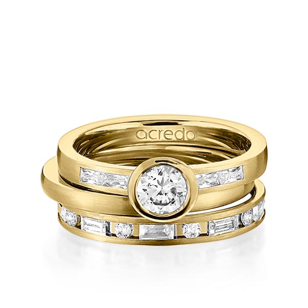 Set in geelgoud 14 kt. met 0,5 ct. + in totaal 1,005 ct. Briljanten & Baguette-Diamant & Briljant tw/si tw,vs van acredo
