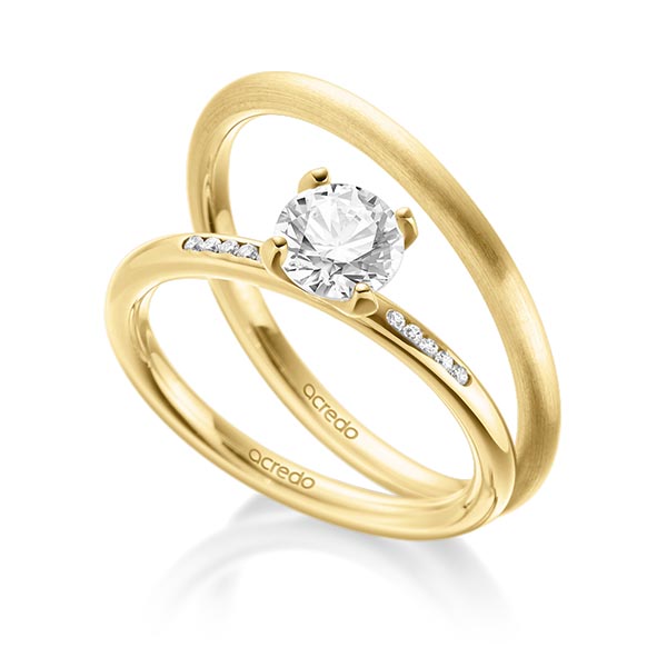 Set in geelgoud 14 kt. met 0,7 ct. + in totaal 0,05 ct. Briljant tw/si van acredo - A-1935-2 Set in geelgoud 14 kt. met 0,7 ct. + in totaal 0,05 ct. Briljant tw/si van acredo - A-1935-2