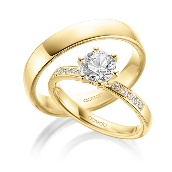 Set in geelgoud 14 kt. met 1 ct. + in totaal 0,1 ct. Briljant tw/si van acredo