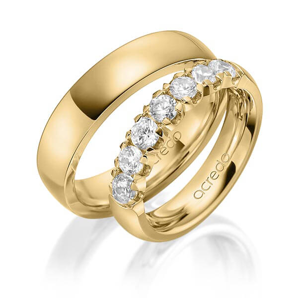 Set in geelgoud 14 kt. met in totaal 1,05 ct. Briljant tw,vs van acredo - A-1573-2 Set in geelgoud 14 kt. met in totaal 1,05 ct. Briljant tw,vs van acredo - A-1573-2