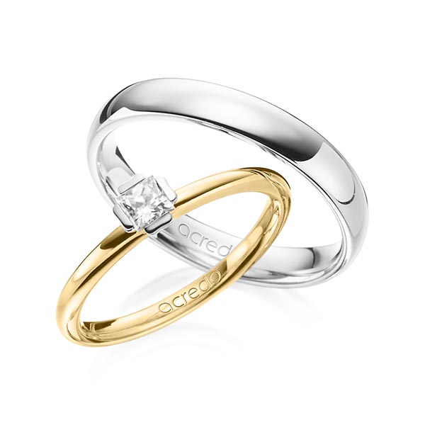 Set in geelgoud 14 kt. witgoud 14 kt. met in totaal 0,25 ct. Princess-Diamant tw/si van acredo - A-1361-2 Set in geelgoud 14 kt. witgoud 14 kt. met in totaal 0,25 ct. Princess-Diamant tw/si van acredo - A-1361-2