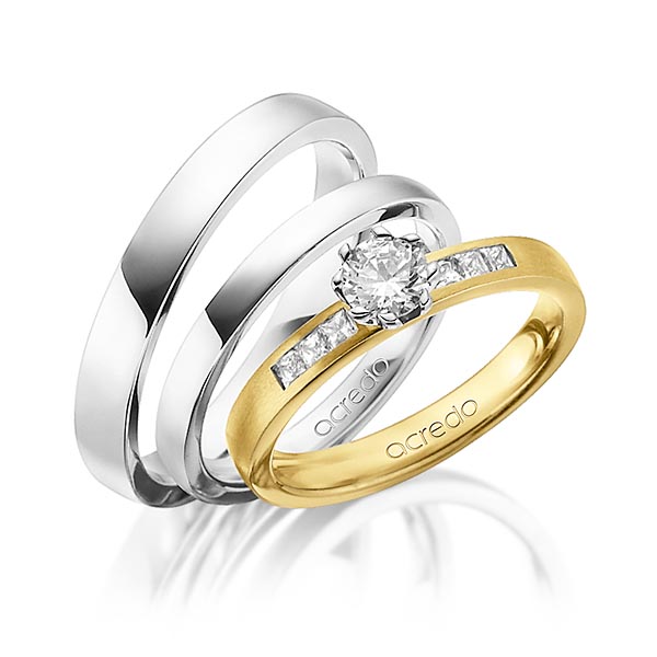 Set in Gelbgold 585 mit 0,4 ct. + zus. 0,18 ct. Brillant & Prinzess-Diamant tw, vs tw, si von acredo