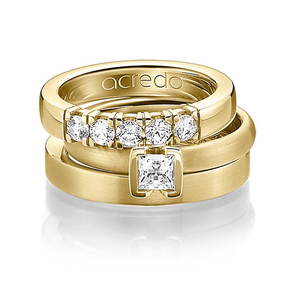 Set in Gelbgold 750 mit 0,4 ct. + zus. 0,3 ct. Brillant & Prinzess-Diamant tw, vs von acredo - A-1227-5 Set in Gelbgold 750 mit 0,4 ct. + zus. 0,3 ct. Brillant & Prinzess-Diamant tw, vs von acredo - A-1227-5