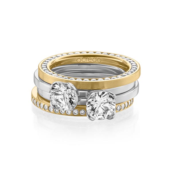 Set in Gelbgold 750 vollausgefasst mit 1 ct. + zus. 1,04 ct. Brillant tw, si tw, vs von acredo