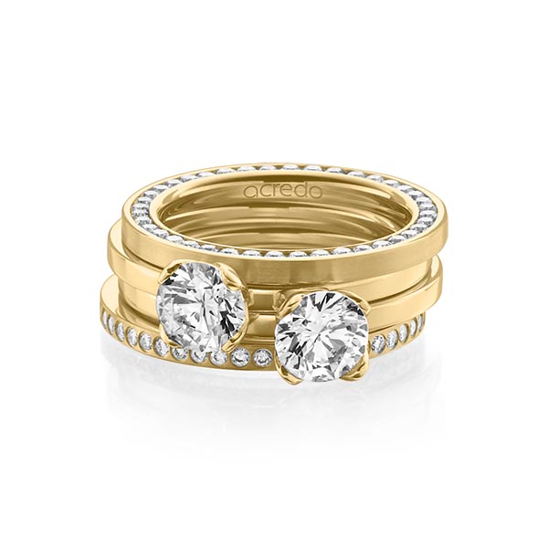 Set in Gelbgold 750 vollausgefasst mit 1 ct. + zus. 1,04 ct. Brillant tw, si tw, vs von acredo