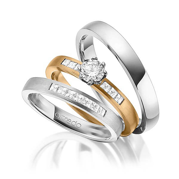 Set in Graugold 585 mit 0,4 ct. + zus. 0,39 ct. Prinzess-Diamant & Brillant tw, si tw, vs von acredo