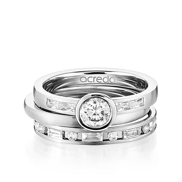 Set in Graugold 585 mit 0,5 ct. + zus. 1,005 ct. Brillant & Baguette-Diamant tw, si tw, vs von acredo