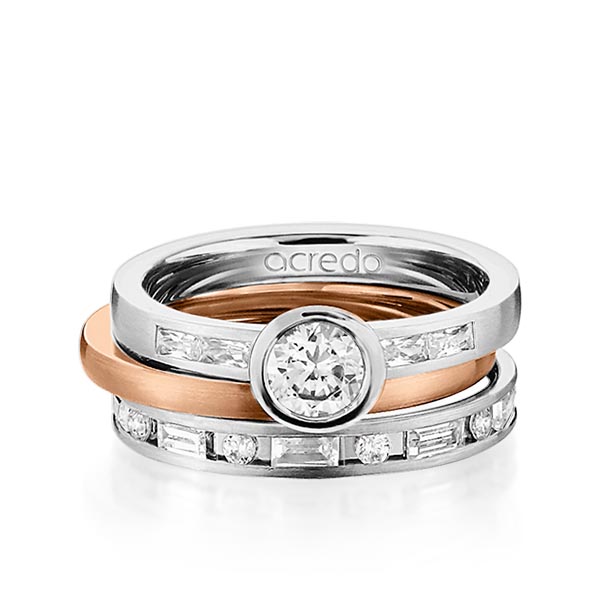 Set in Graugold 585 mit 0,5 ct. + zus. 1,005 ct. Brillant & Baguette-Diamant tw, si tw, vs von acredo